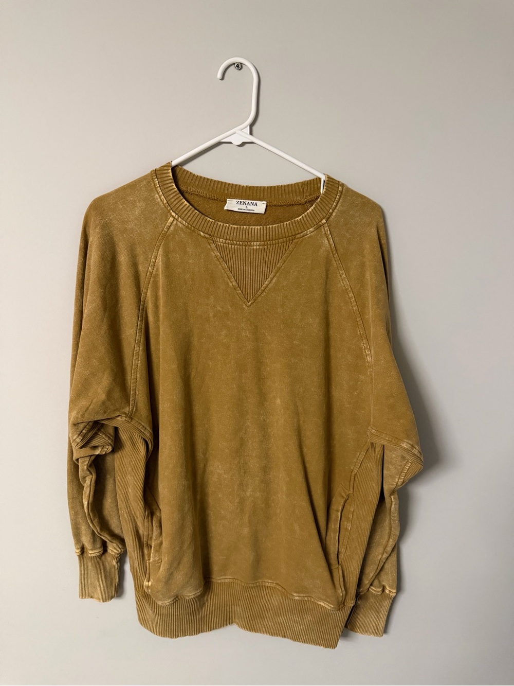 Zenana Outfitters Womens Vintage Mustard Crewneck Sweater